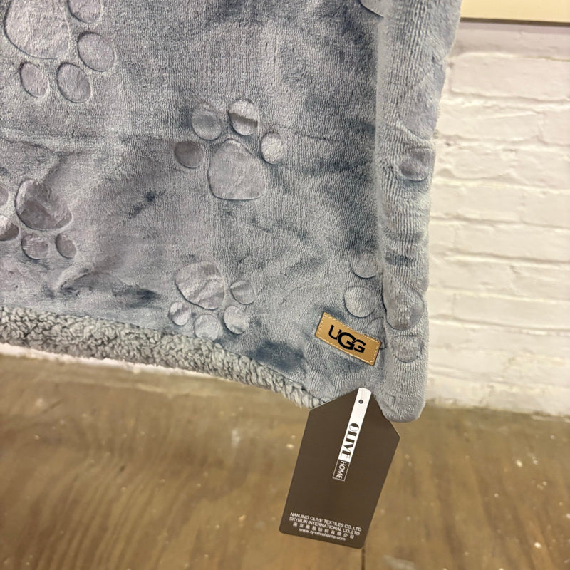 Ugg Dog Blanket 40" x 50" Paw Print Design, Dual Sided Fluffy & Soft Side - Gray