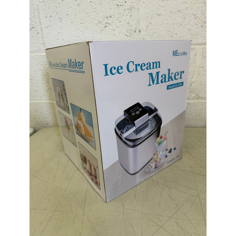KECOOLKE Countertop Ice Cream Maker, Large Capacity 2L, Stainless Steel, Gray