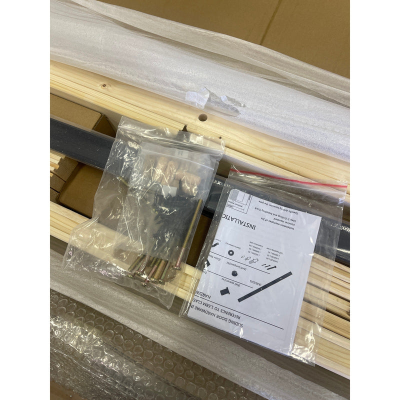 VINGLI 30"X84" Barn Door, 5.5ft Sliding Door Solid Wood, Tan with Hardware