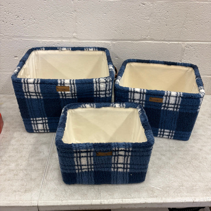 Koolaburra by Ugg 3 Piece Storage Set Soft Fuzzy Baskets Home Organization, Blue