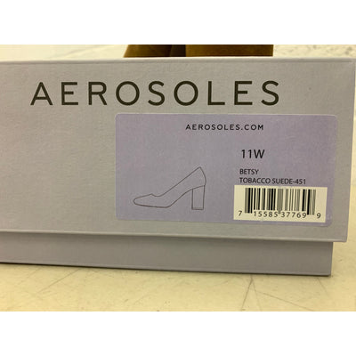 Aerosoles Shoes Betsy Comfortable Women's Almond Toe Pump Brown Suede 11 Wide