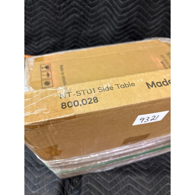 Nook & Trove Round Side Table Wood Table, Marble Imitation 17.7" Nightstand Grey