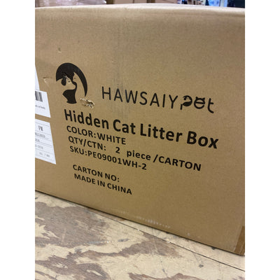 Set-of-2 Hawsaiy Hidden Cat Litter Box Enclosure, Faux Plant& Real Stones, White