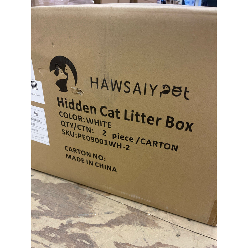 Set-of-2 Hawsaiy Hidden Cat Litter Box Enclosure, Faux Plant& Real Stones, White