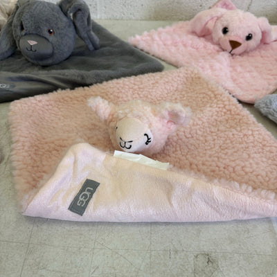 LOT-of-9 UGG Baby Security Blankets, Different Animals, Pink, Gray, Cream, Blue