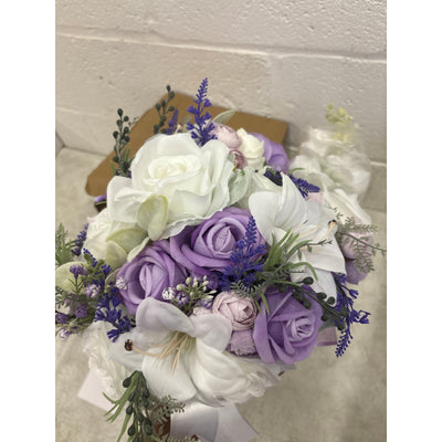 12 Inch Cascade Wedding Bouquet for Bride, Purple & Lavender Bridal Bouquet