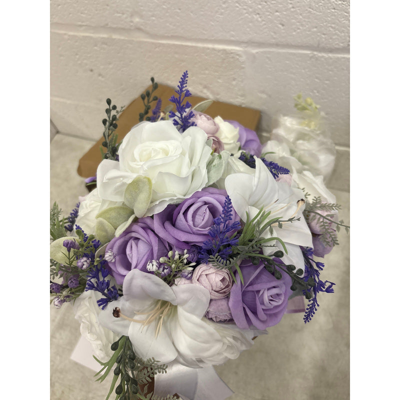 12 Inch Cascade Wedding Bouquet for Bride, Purple & Lavender Bridal Bouquet