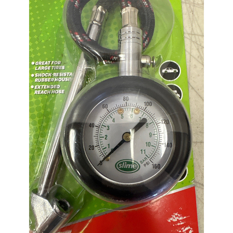 Slime Dual Head RV Dial Tire Gauge 10-160PSI Extra Long Air Hose Shock Resistant