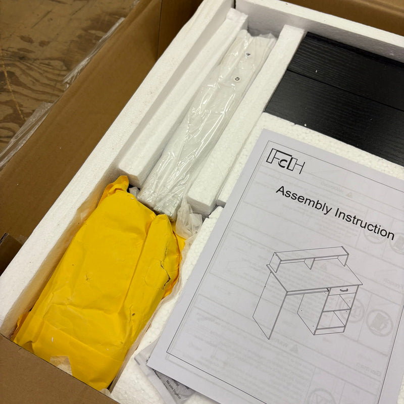 FCH Computer Desk, Multifunctional Workstation Drawers Keyboard Tray Hutch Black