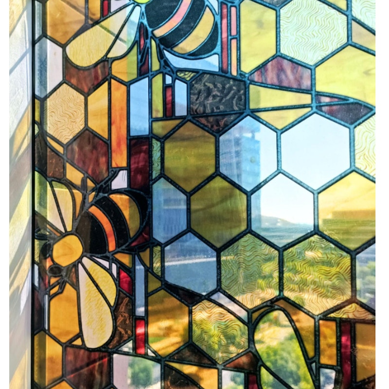 Faux Stained Glass Window Film Double-Sided Static Cling Honey Bee 21"x102"