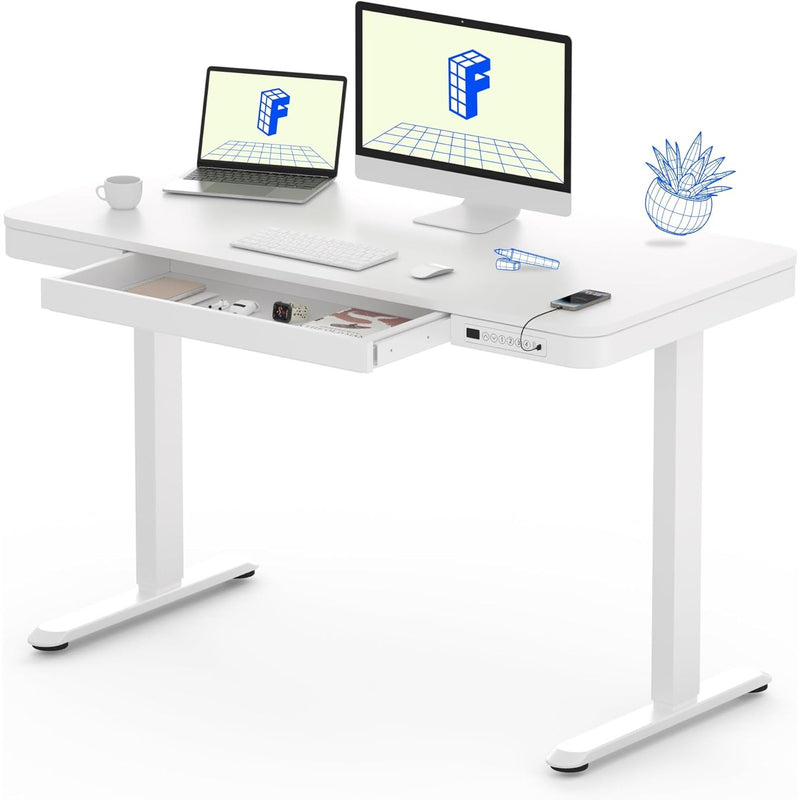 FLEXISPOT Comhar Standing Desk Electric 48"x24" w Drawer & USB Ports White EW8W