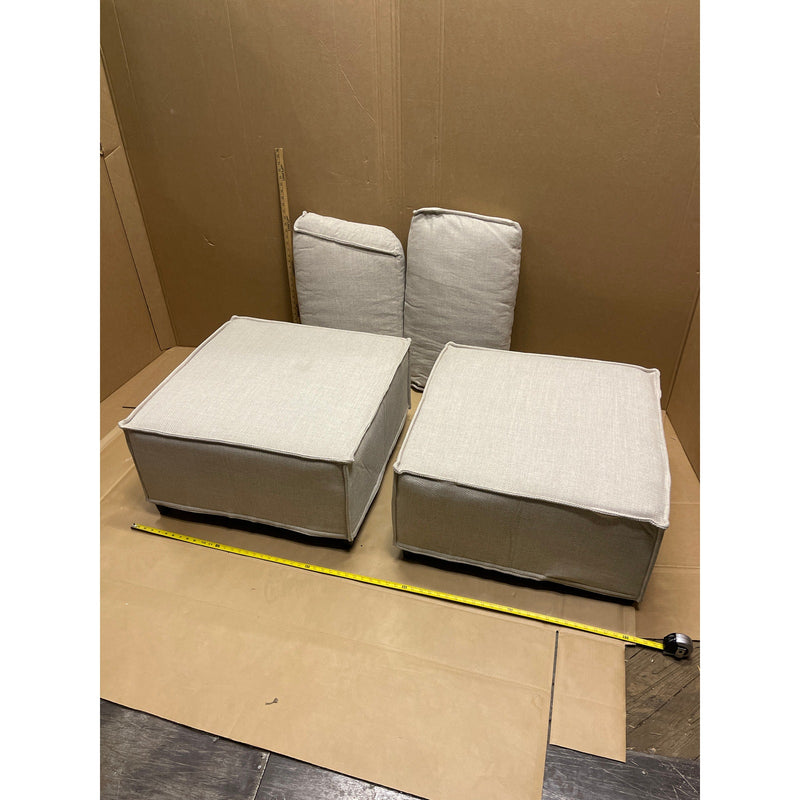 28 x 28 x 16" H Set-of-2 Ottomans w Legs, Living Room Furniture, Beige