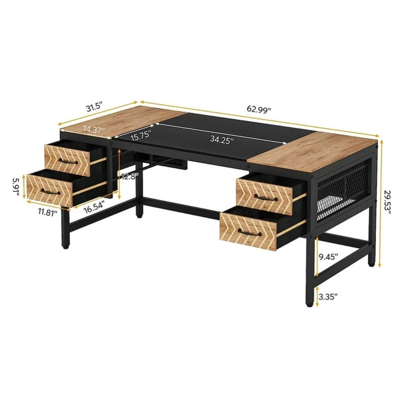 Tribesigns 63" Computer Desk Executive Desk Writing Table with 4 Drawers - Black