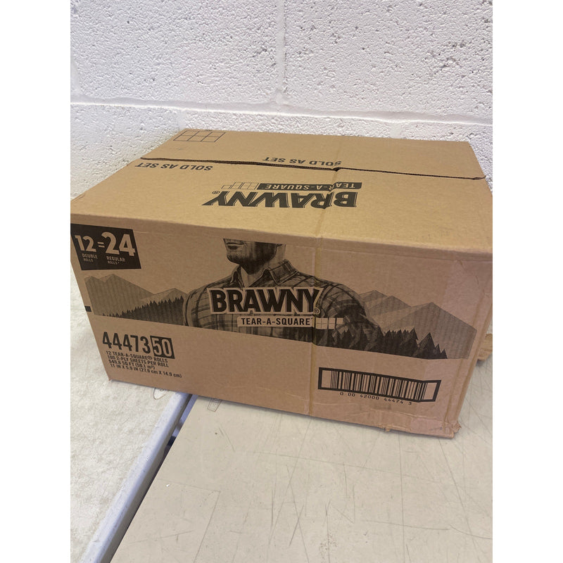 Brawny Tear-A-Square Paper Towels, 12 Double Rolls=24 Regular Rolls, 100 Sheets