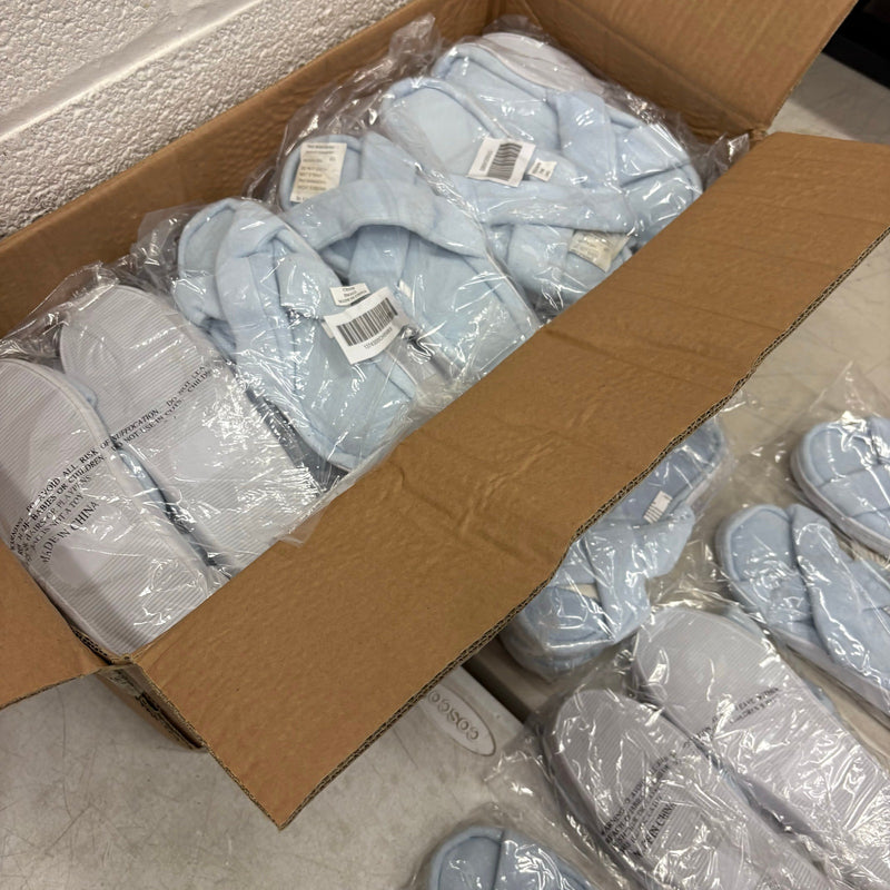 LOT-OF-24 Criss Cross Slippers SMALL, Memory Foam, Rubber Bottom - Blue / White