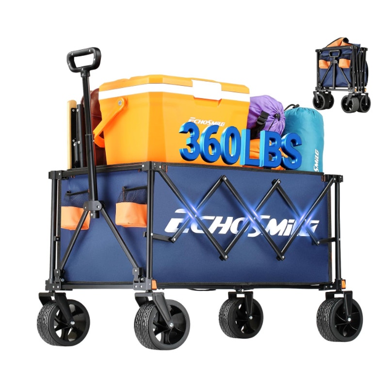 EchoSmile Collapsible Folding Wagon Cart 360lbs All Terrain Wheels Blue Orange