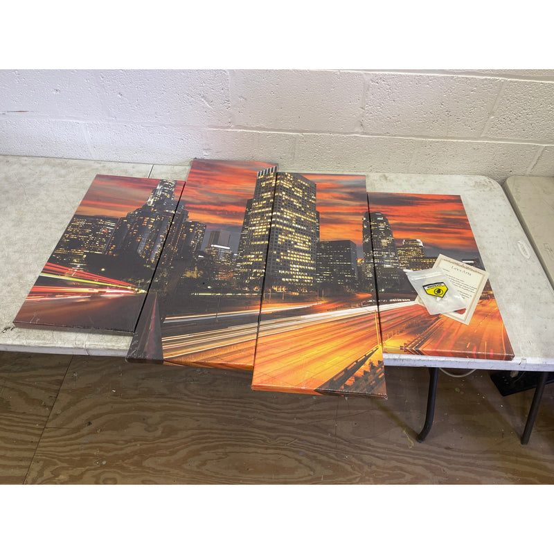LevvArts - 4 piezas de arte mural con imagen nocturna de Los Ángeles, atardecer en California, 122 cm de ancho
