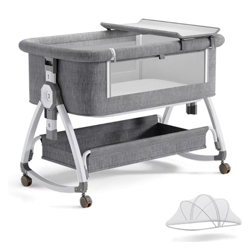 Bedside Baby Bassinet, 4 in 1 Portable Bassinet w Wheels, Adjustable Height Grey