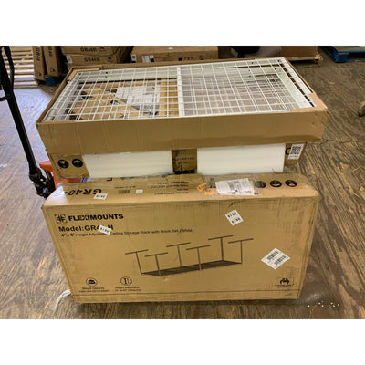 FLEXIMOUNTS 4'X8' Heavy Duty Overhead Ceiling Storage w Hooks, WHITE GR48-H