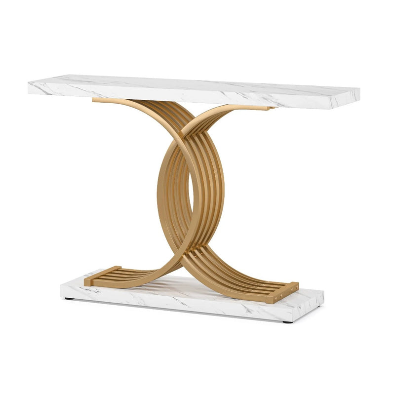 Tribesigns 39" Console Table, Narrow Faux Marble Entryway Hallway Table - White