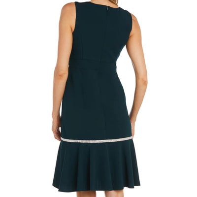 R&M Richards Knee Length Rhinestone Cocktail Dress w Bottom Ruffle Green Sz 14