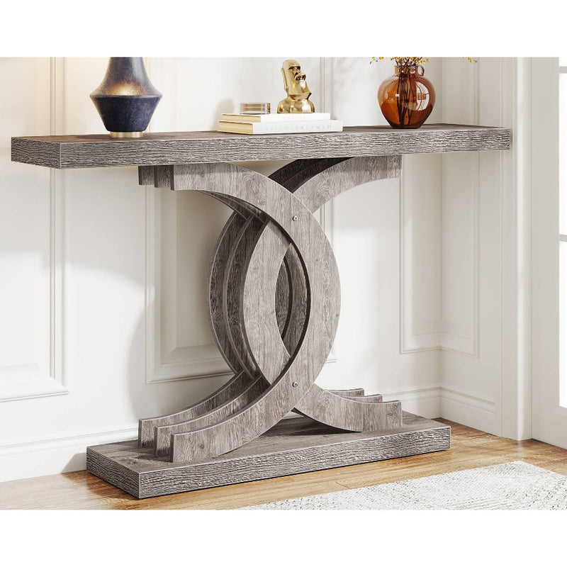 Tribesigns 39" Farmhouse Console Table Entryway Table, Geometric Base Gray, READ