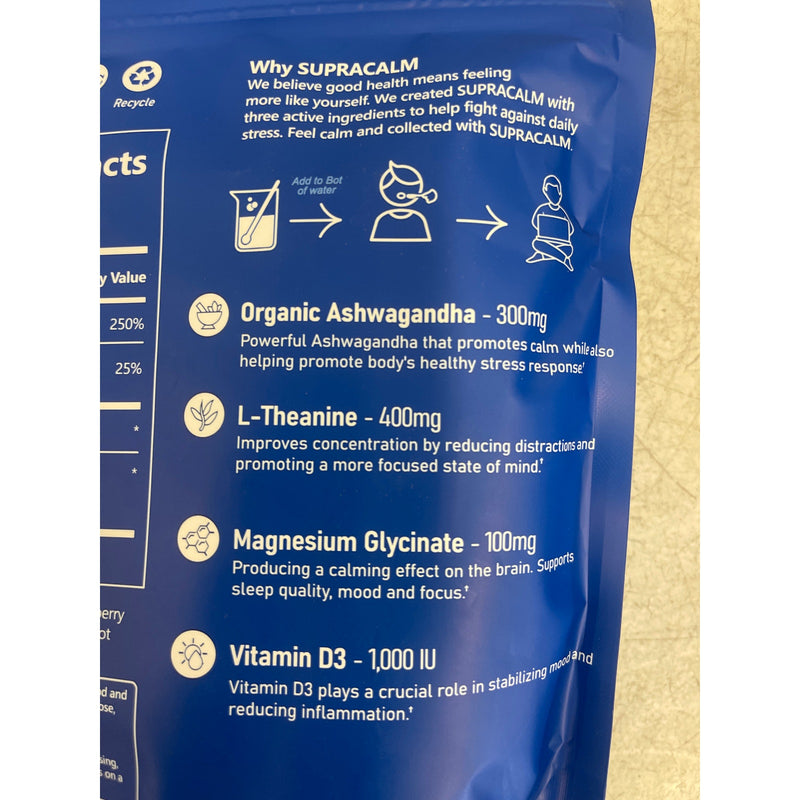 Supracalm Powdered Drink Packets 20 Relaxation/Focus No Sugar/GMO Rasp Lemonade