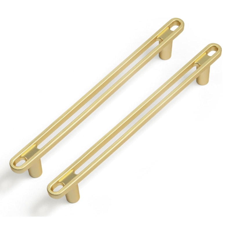 Goo-Ki 6-Pack 7-1/2" Hole Center Cabinet Pulls Light Brushed Brass, Hardware