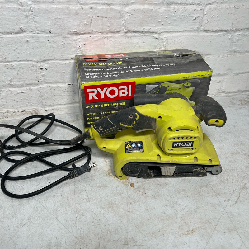 RYOBI 6 Amp Corded 3 in.W x 18 in.L Portable Belt Sander, 820 FRM, Damaged Cord