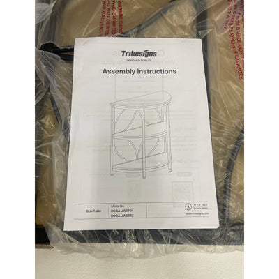 Tribesigns Half-Round End Table, 3-Tier Narrow Side Table w Metal Frame, Brown