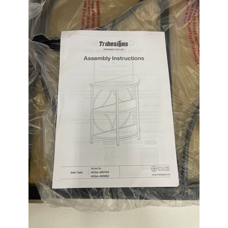 Tribesigns Half-Round End Table, 3-Tier Narrow Side Table w Metal Frame, Brown