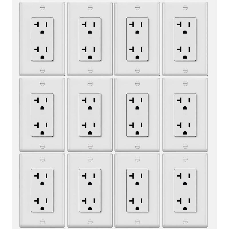 (12pk) ELECTECK 20A Decorator Electrical Wall Receptacle Outlet 125V White
