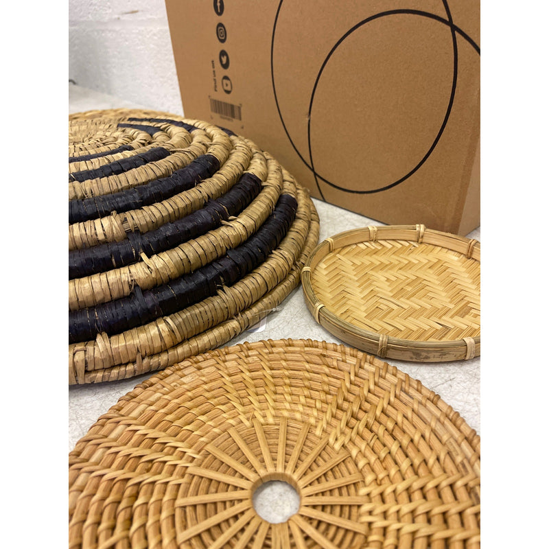 Artera Home Circular Wall Basket Decor Set, 9 Piece Wicker Circles Varied-Brown