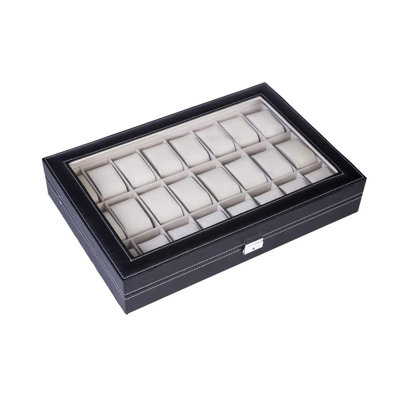FCH 24-Compartment Watch Collection Box Top-level Opening Style Leather - Black