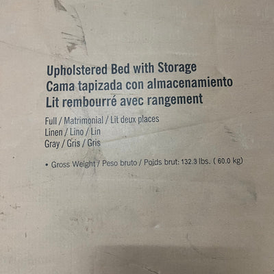 Elizabeth FULL Size Upholstered Bed with Storage Linen, Gray,  CosmoLiving