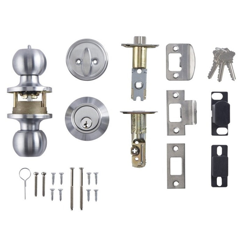 Universal Hardware 2 Entry Knob & Deadbolt Satin Chrome, Light Duty Commercial