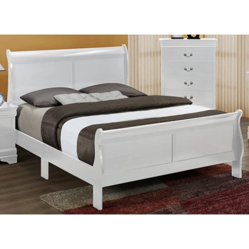 California King Sleigh Bed Crown Mark Louis Philip, Wood, White, SEE DETAILS